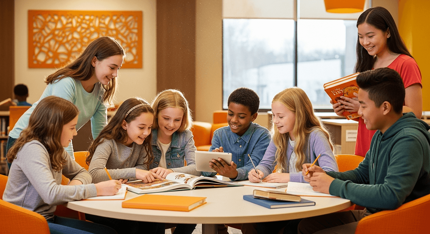 Young students learning together